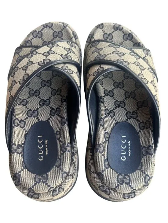 Gucci GG Canvas Platform Sandals Beige/Black Womens Size 36 Made In Italy - Picture 15 of 15